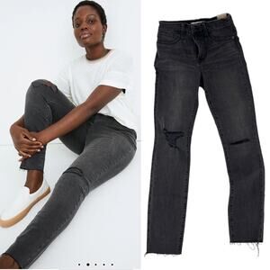 MADEWELL Curvy High-Rise Skinny Jeans Black Sea Distressed Stretch Size 26 NEW